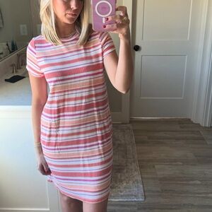 LOFT Pink and Orange Striped Dress